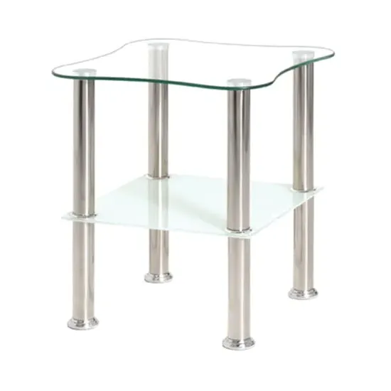 Watkins Square Side Table - Clear Glass, White Shelf