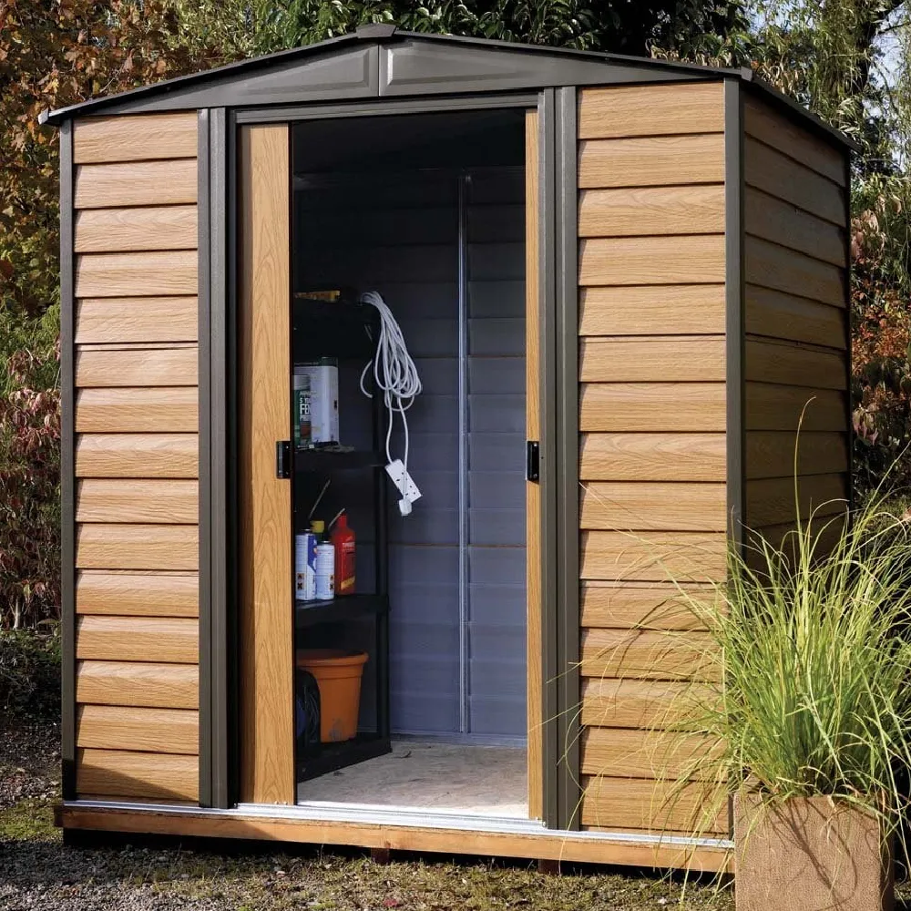 Watten 6x5 Metal Garden Shed - Oak, Black product
