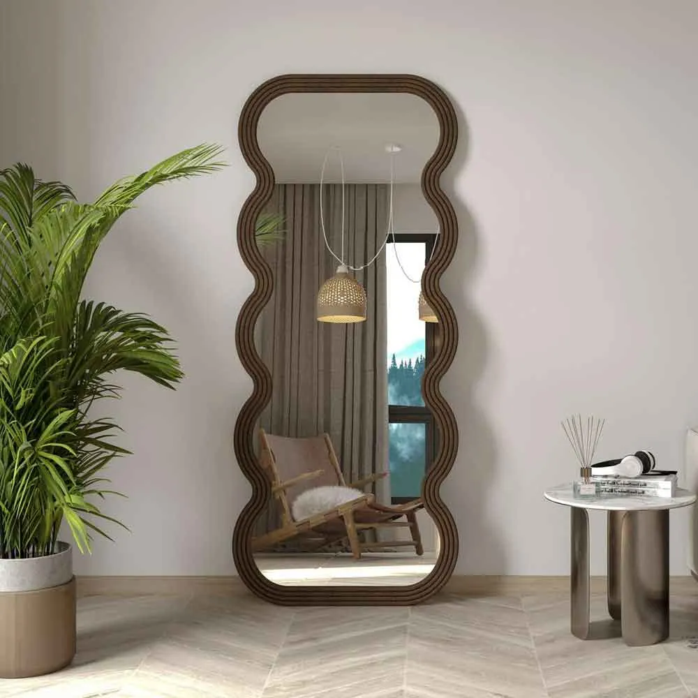 Wave Glass Cheval Full-Length Mirror - Brown, MDF product