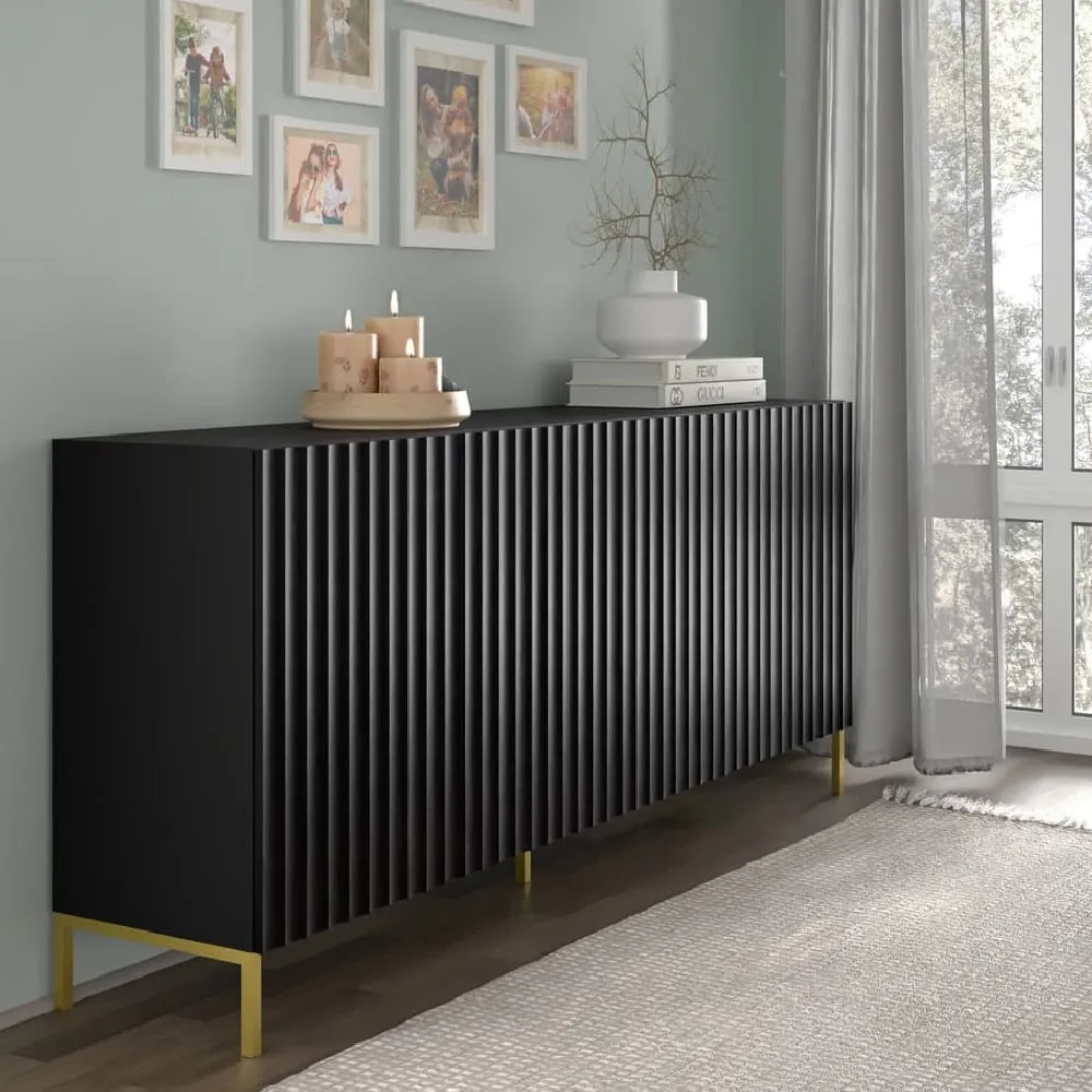 Wayne 4-Door Storage Cabinet - Black, Wood