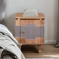 Wayne Acacia Wood Bedside Cabinet 1 Door - Natural, Grey