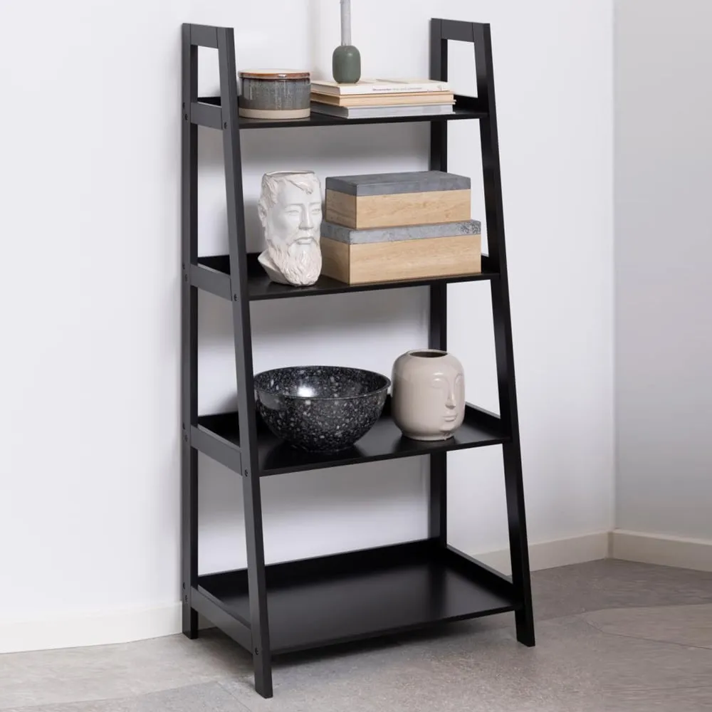 Wayne Ladder Bookcase with 4 Shelves - Black, Wood image