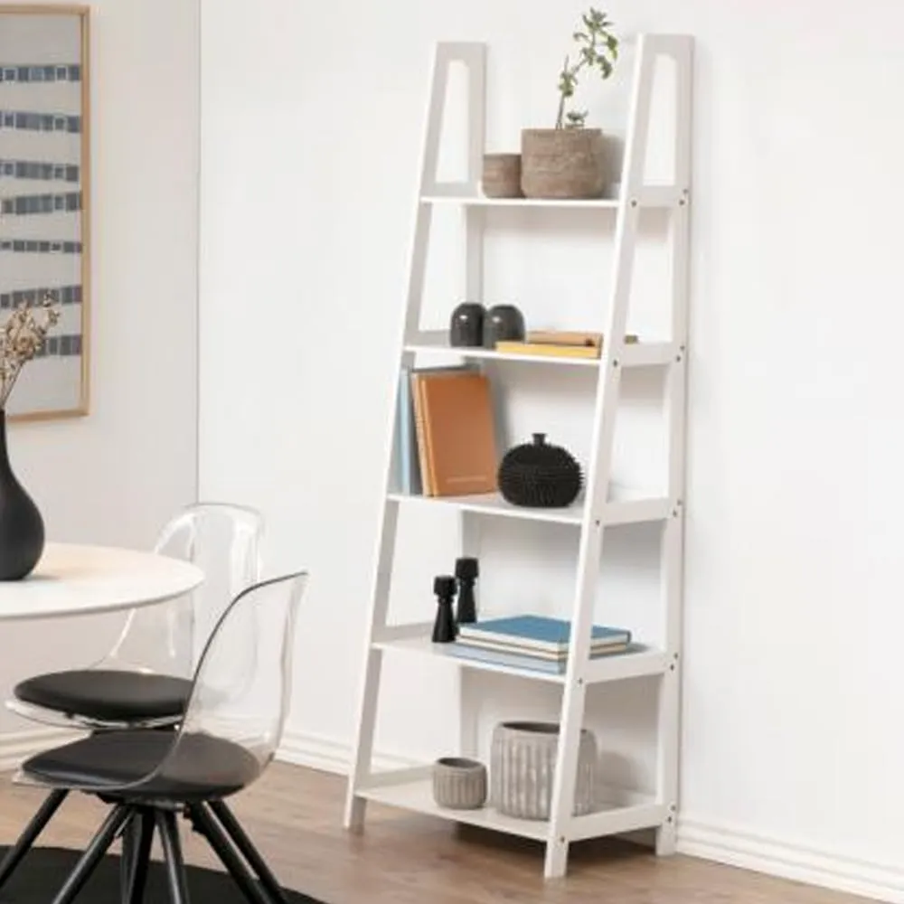 Wayne Ladder Bookcase with 5 Shelves - White, Wood