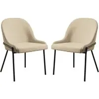 Wayne Side Dining Chairs in Pair - Natural, Boucle Fabric