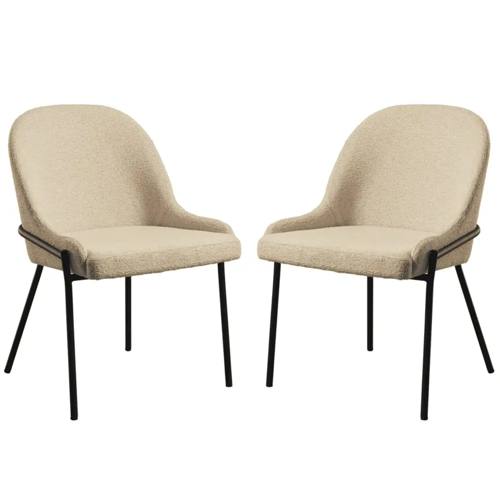 Wayne Side Dining Chairs in Pair - Natural, Boucle Fabric