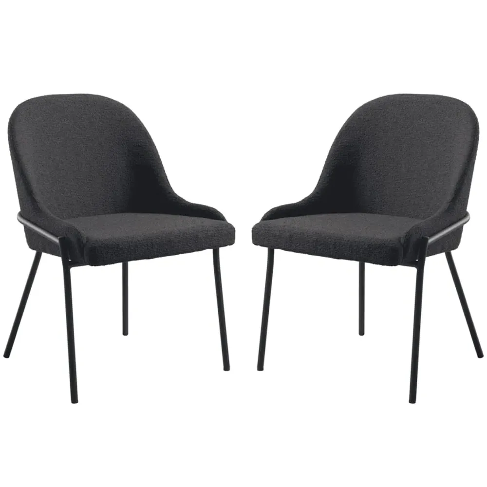 Wayne Side Dining Chairs Pair - Dark Grey, Boucle Fabric image