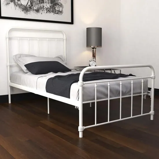 Wayne Single Bed Frame with Storage - White, Metal