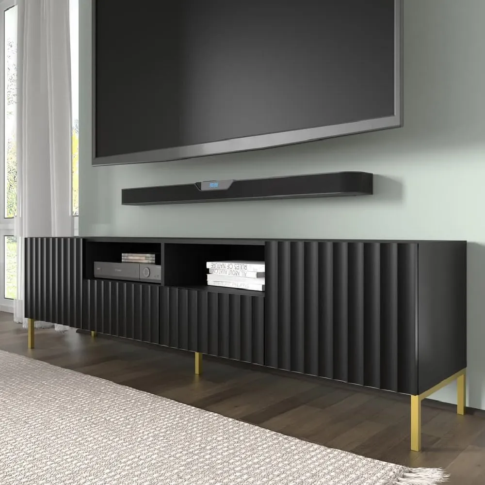 Wayne TV Stand with 2 Doors 2 Drawers - Black, Wood