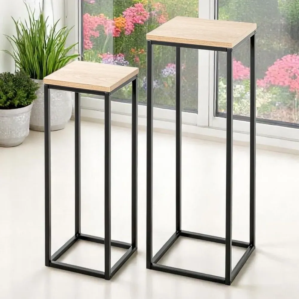 Wembley Wooden Set of 2 Planters - Black, Oak