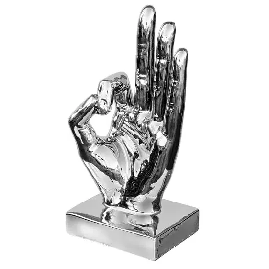 Wendy Large OK Hand Sign Ceramic Sculpture - Silver