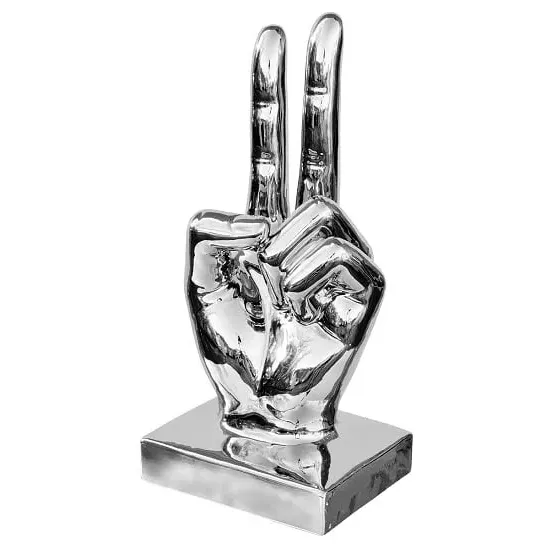 Wendy Large Victory Sign Ceramic Hand Sculpture - Silver
