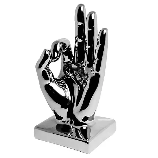 Wendy OK Hand Sign Ceramic Sculpture - Silver image