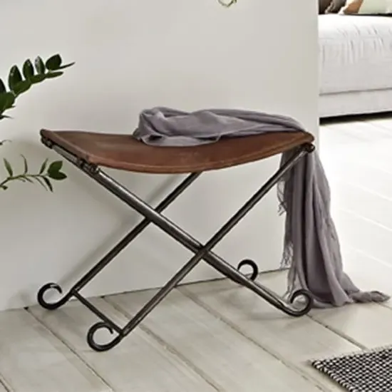 Werchter Foldable Stool - Vintage, Real Leather image