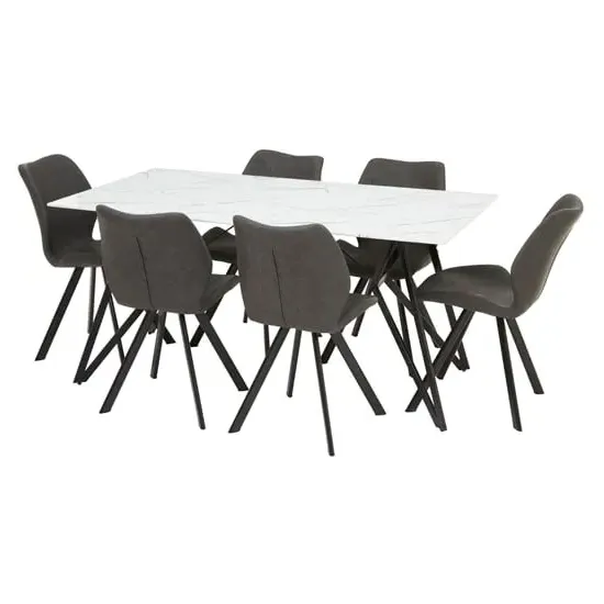 Wesko Glass Top Dining Set with 6 Chairs - White
