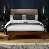 Westoria Double Bed with Chenille Headboard - Brown, Wood alternate view