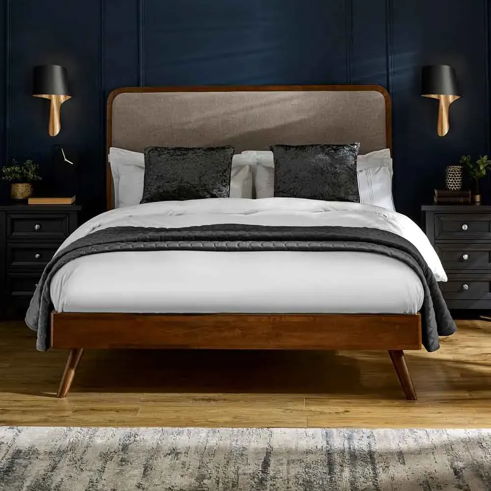 Westoria Double Bed with Chenille Headboard - Brown, Wood product