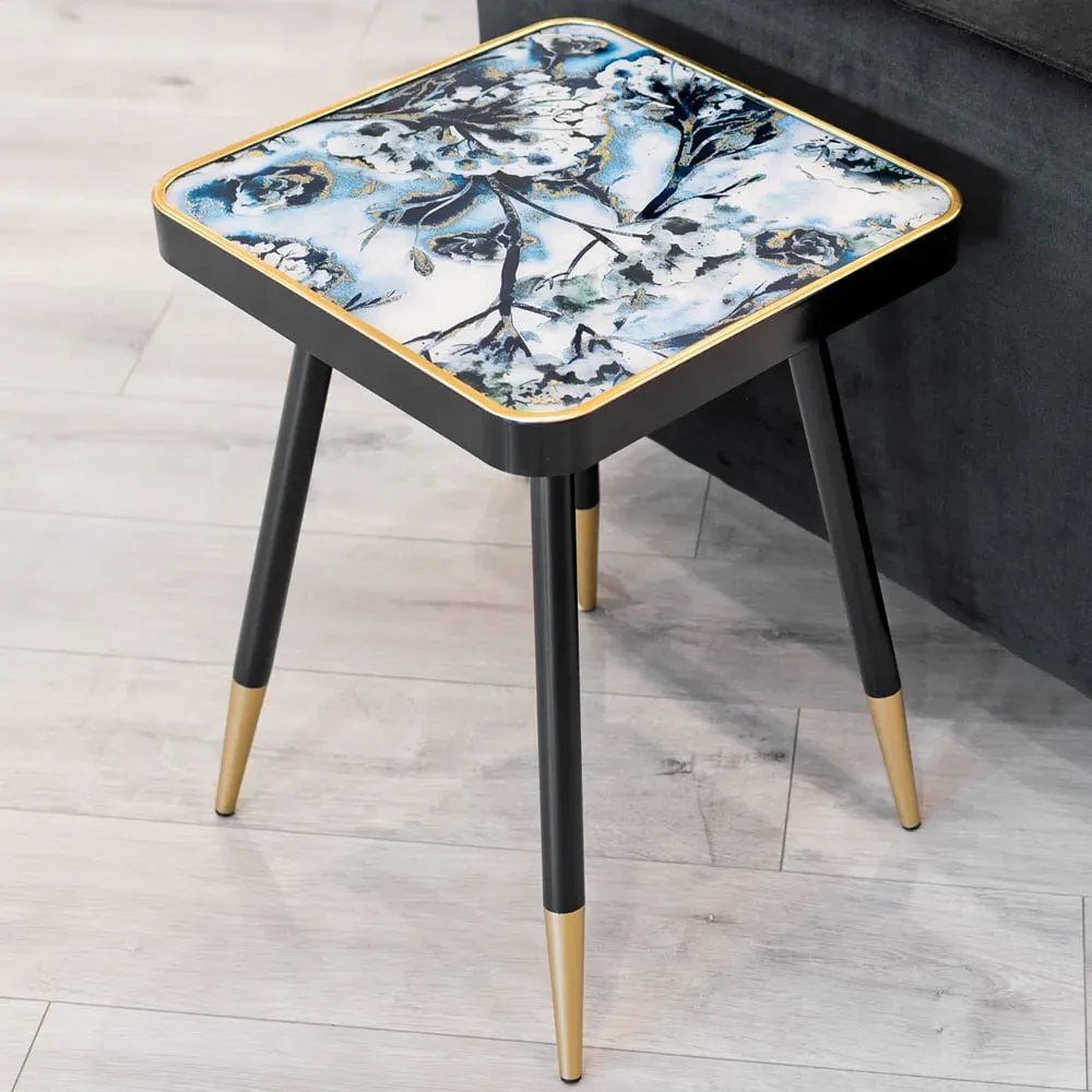 Wichita Glass Top Side Table - Black, Gold
