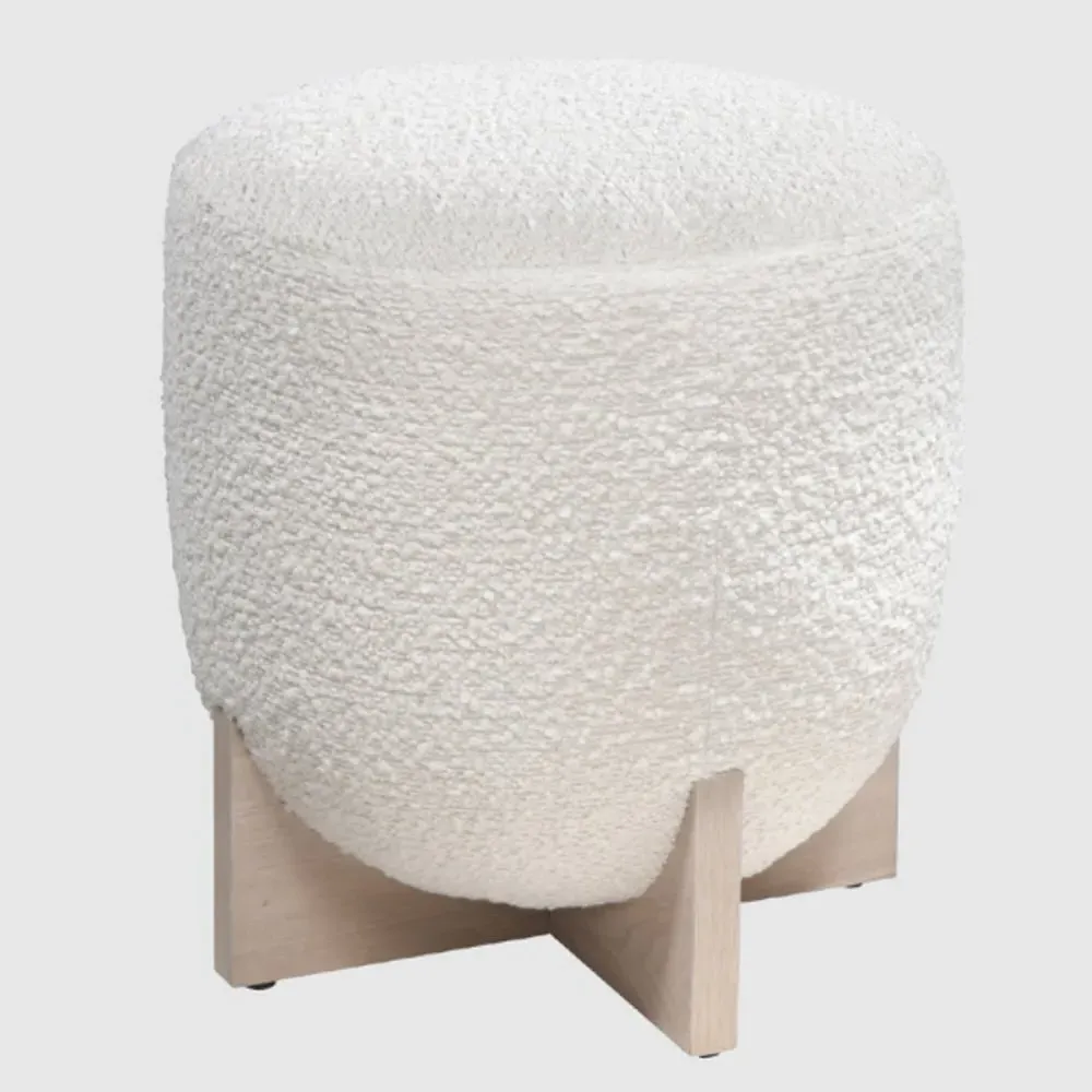 Wichita Round Fabric Stool - Cologne Ivory, Boucle