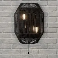 Wicker 2 Lamp Wall Light - Black, Steel