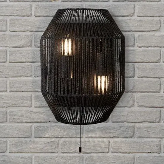 Wicker 2 Lamp Wall Light - Black, Steel image