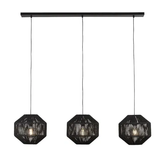 Wicker Wall Hung Bar 3 Pendant Light - Black