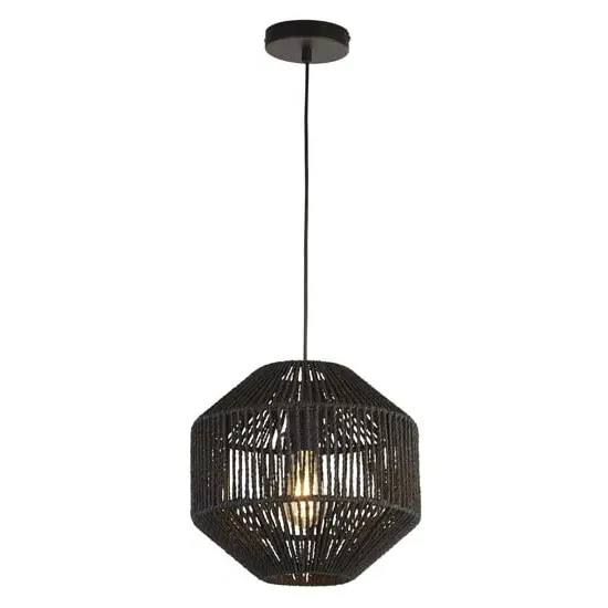 Wicker Wall Hung Single Pendant Light - Black image