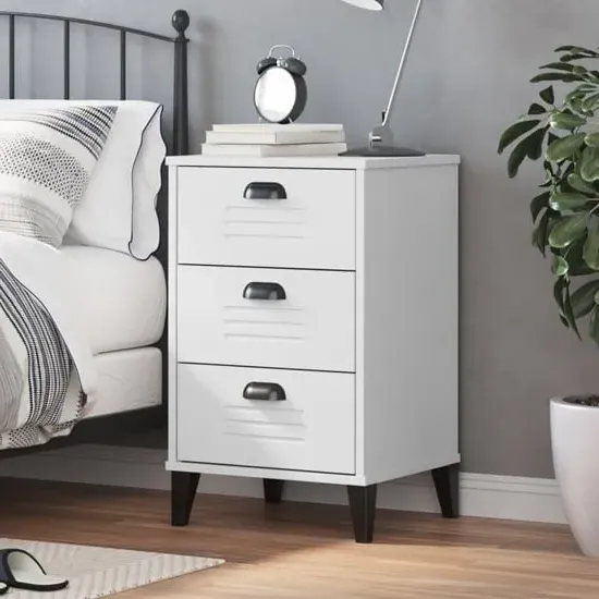 Widnes Bedside Cabinet with 3 Drawers - White, Pine image