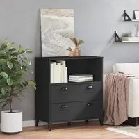 Widnes Bookcase with 2 Drawers - Black, Pine Wood