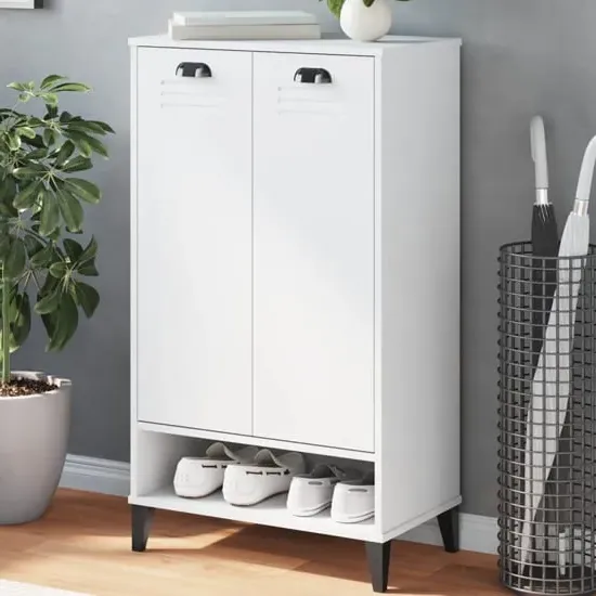 Widnes Shoe Storage Cabinet with 2 Doors - White, Pine