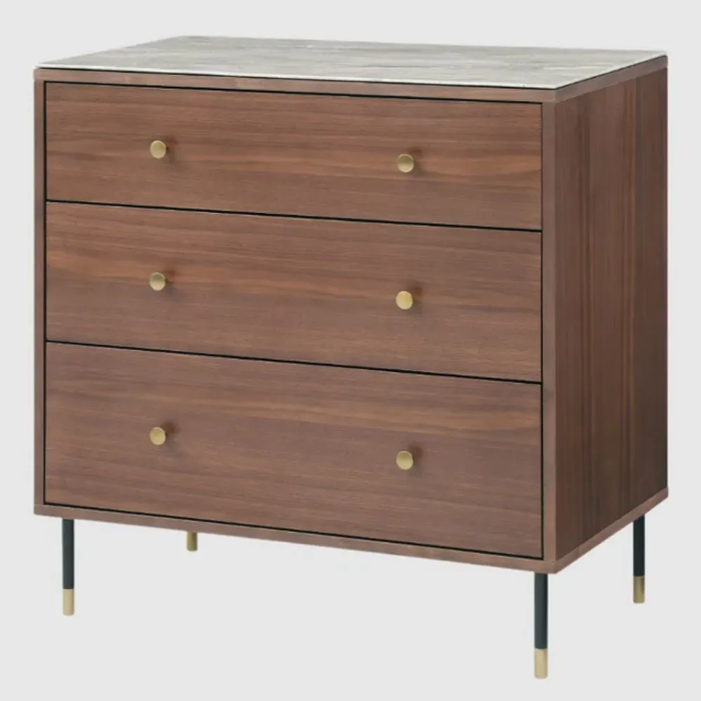 Wilmot 3 Drawer Chest - Walnut, Marble Glass