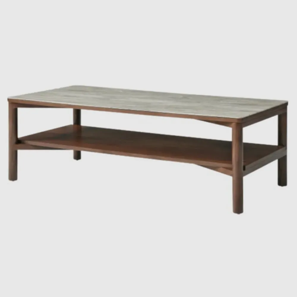 Wilmot Coffee Table with Shelf - Walnut, Marble Glass