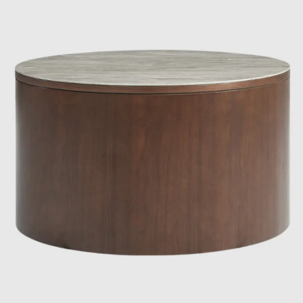 Wilmot Round Coffee Table - Walnut, Marble Glass