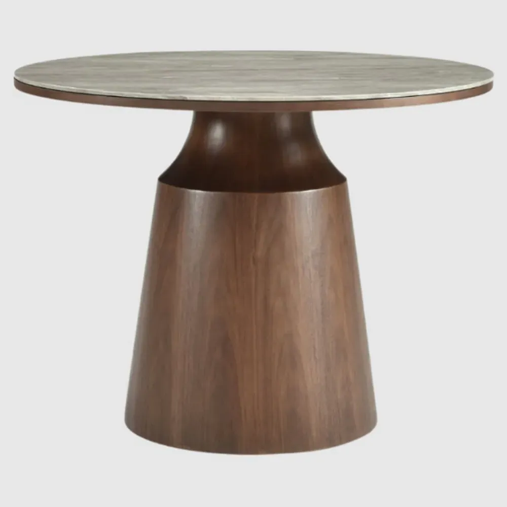 Wilmot Round Dining Table - Walnut, Marble Glass