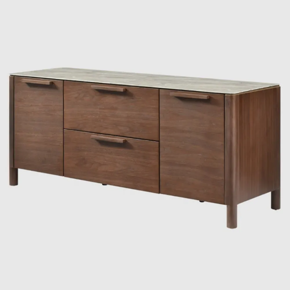 Wilmot TV Stand - Walnut, Marble Glass