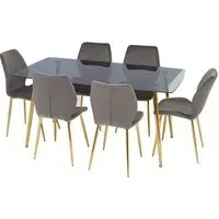 Wims Rectangular Dining Table with 6 Chairs - Grey, Glass