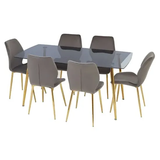Wims Rectangular Dining Table with 6 Chairs - Grey, Glass image