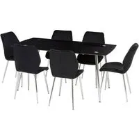 Wims Rectangular Glass Dining Table with 6 Velvet Chairs - Black