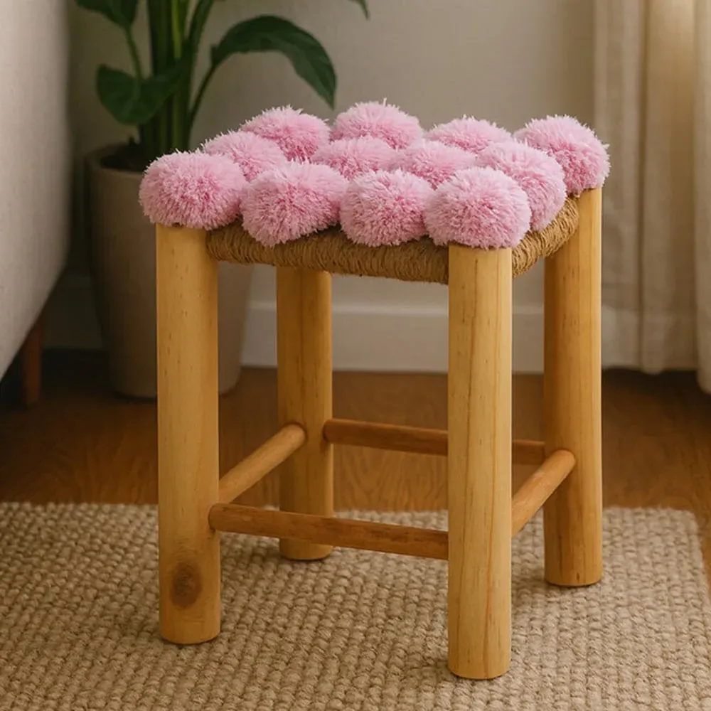 Wintora Kids Stool with Pom-Pom Detail - Pink, Pine product