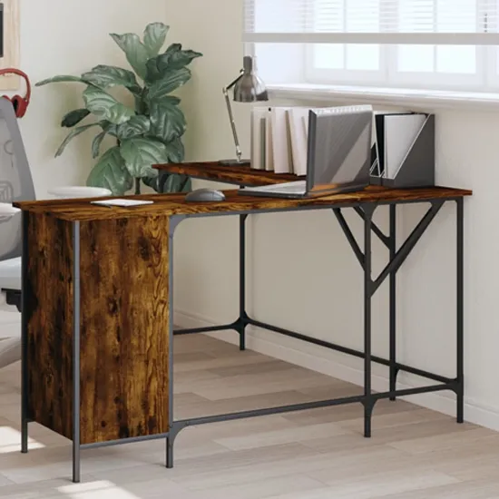 Wisbech L-Shaped Corner Laptop Desk - Smoked Oak, Engineered Wood product