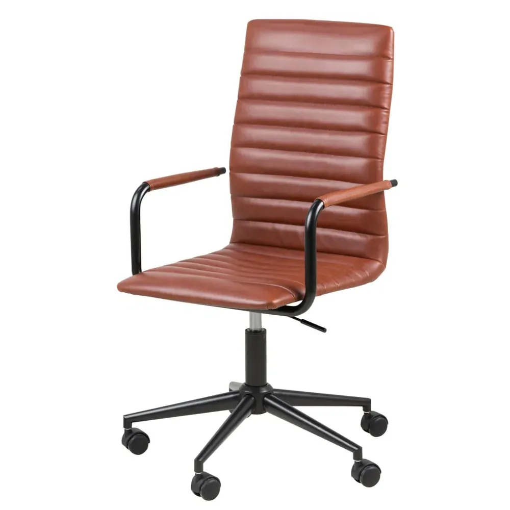 Woodway Office Chair with Elongated Back - Vintage Brandy, PU Leather