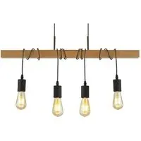 Woody 4 Light Bar Pendant Light - Black, Wood