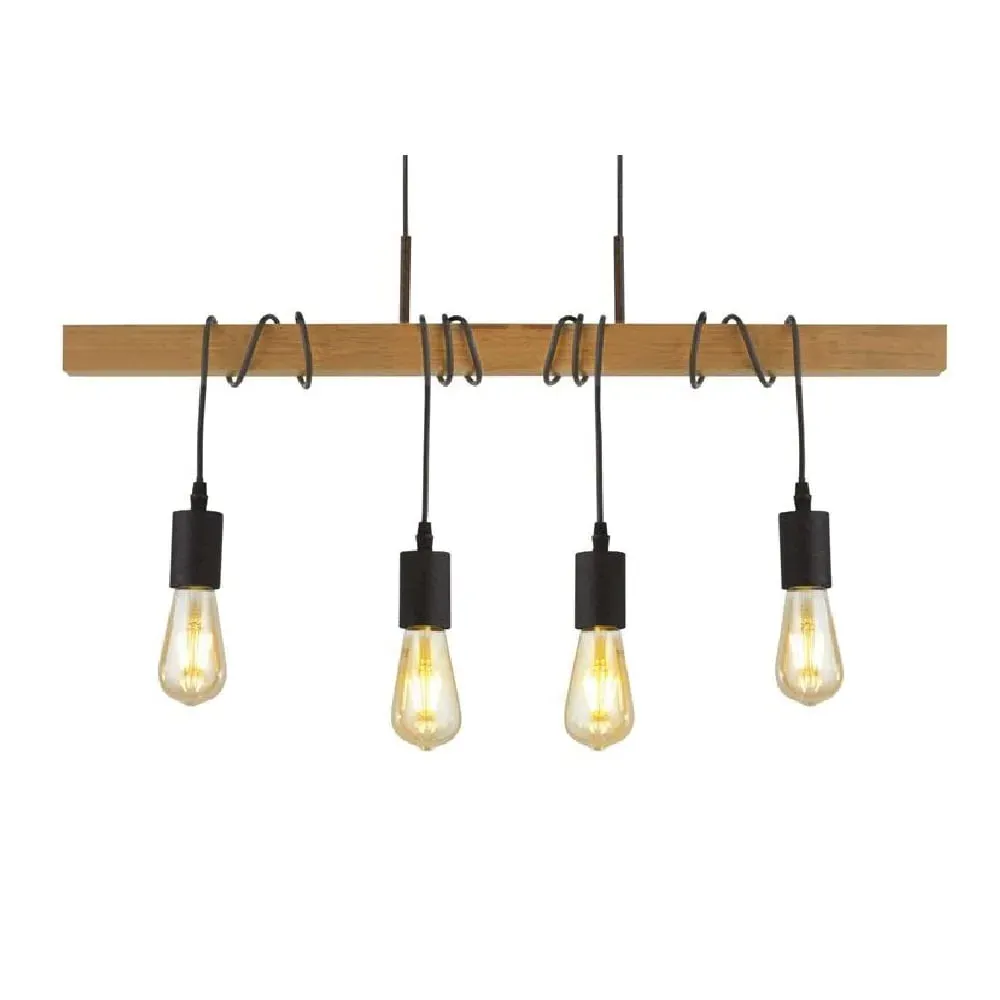 Woody 4 Light Bar Pendant Light - Black, Wood image