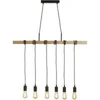 Woody 6 Light Bar Pendant Light - Black, Wood