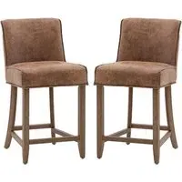Worland Bar Chairs with Footrest - Brown, Leather