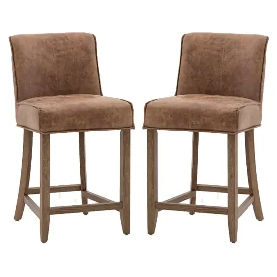 Worland Bar Chairs with Footrest - Brown, Leather