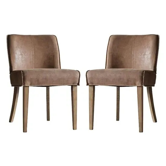 Worland Dining Chairs in Pair - Brown, Fabric & Leather product