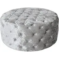 Wrigley Round Fabric Pouffe with Diamante - Silver