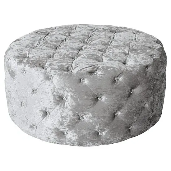 Wrigley Round Fabric Pouffe with Diamante - Silver
