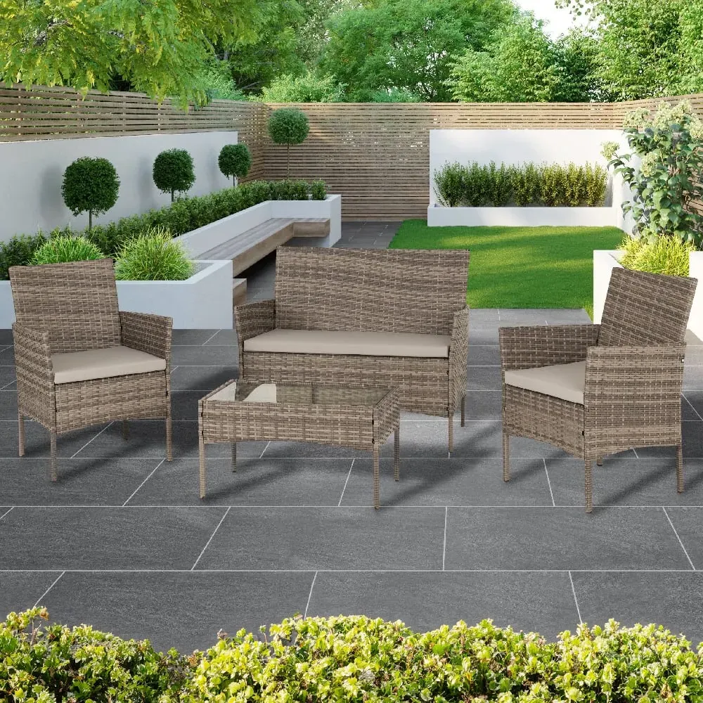 Wroclaw 4 Piece Garden Set - Grey, Rattan