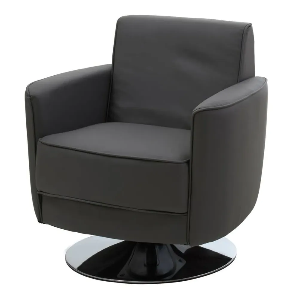 Wuxue Lounge Chair with Chrome Base - Grey, Leather Effect image